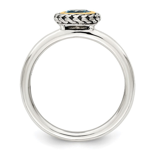 Shey Couture Sterling Silver with 14K Accent Antiqued Round Blue Topaz Ring