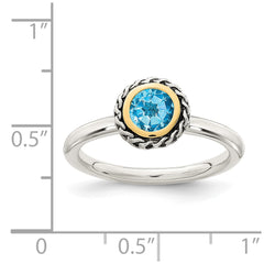 Shey Couture Sterling Silver with 14K Accent Antiqued Round Blue Topaz Ring