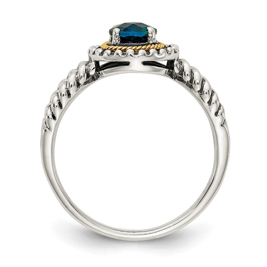 Shey Couture Sterling Silver with 14K Accent Antiqued Round London Blue Topaz Ring