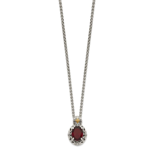 Shey Couture Sterling Silver with 14K Accent 18 Inch Antiqued Oval Garnet Necklace QTC1638