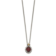 Shey Couture Sterling Silver with 14K Accent 18 Inch Antiqued Oval Garnet Necklace QTC1638