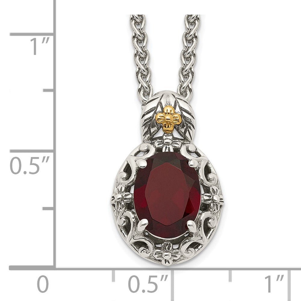 Shey Couture Sterling Silver with 14K Accent 18 Inch Antiqued Oval Garnet Necklace QTC1638