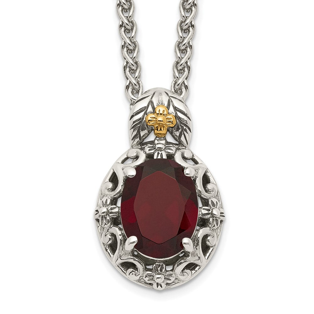 Shey Couture Sterling Silver with 14K Accent 18 Inch Antiqued Oval Garnet Necklace QTC1638
