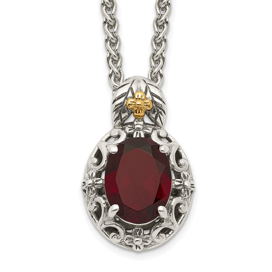 Shey Couture Sterling Silver with 14K Accent 18 Inch Antiqued Oval Garnet Necklace QTC1638