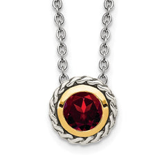 Shey Couture Sterling Silver with 14K Accent 18 Inch Antiqued Round Bezel Garnet Necklace QTC1641