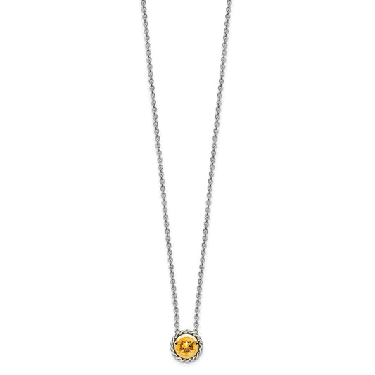 Shey Couture Sterling Silver with 14K Accent 18 Inch Antiqued Round Bezel Citrine Necklace QTC1644