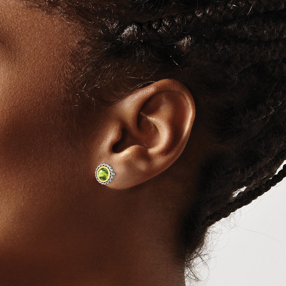 QTC1657 Shey Couture Sterling Silver with 14K Accent Antiqued Round Bezel Peridot Post Earrings