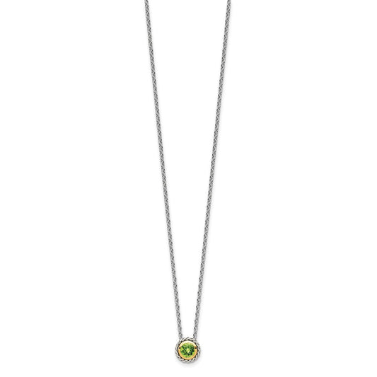 Shey Couture Sterling Silver with 14K Accent 18 Inch Antiqued Round Bezel Peridot Necklace QTC1658