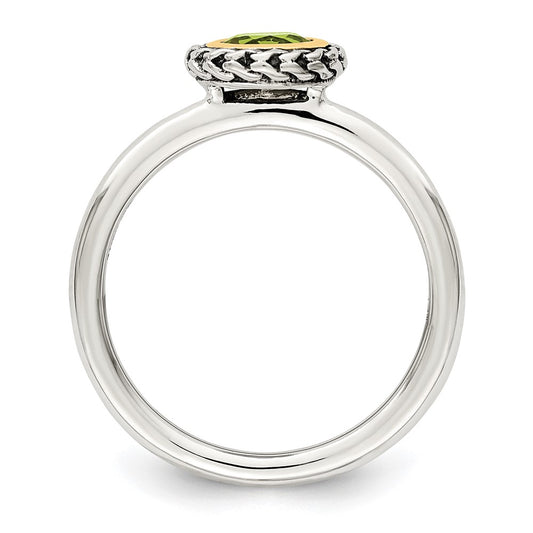 Shey Couture Sterling Silver with 14K Accent Antiqued Round Bezel Peridot Ring