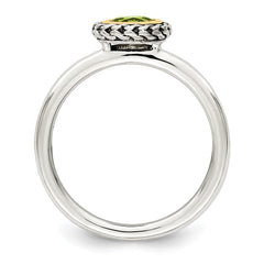 Shey Couture Sterling Silver with 14K Accent Antiqued Round Bezel Peridot Ring