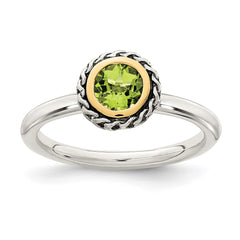 Shey Couture Sterling Silver with 14K Accent Antiqued Round Bezel Peridot Ring