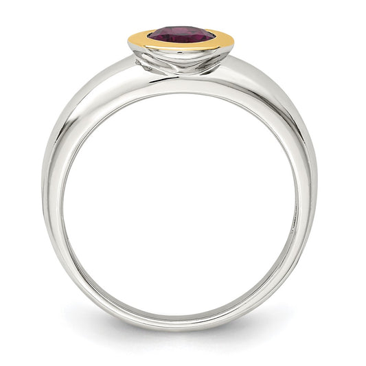 Shey Couture Sterling Silver Rhodium-plated with 14K Accent Oval Bezel Rhodolite Garnet Oval Ring