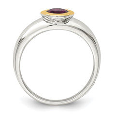 Shey Couture Sterling Silver Rhodium-plated with 14K Accent Oval Bezel Rhodolite Garnet Oval Ring