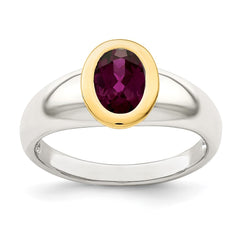 Shey Couture Sterling Silver Rhodium-plated with 14K Accent Oval Bezel Rhodolite Garnet Oval Ring