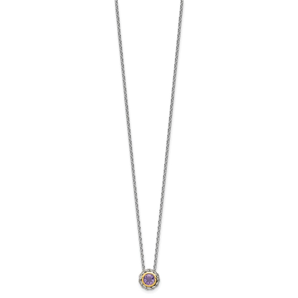 Shey Couture Sterling Silver Antiqued with 14K Accent 18 Inch Antiqued Round Bezel Pink Quartz Necklace QTC1687
