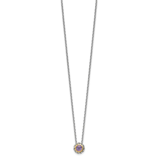 Shey Couture Sterling Silver Antiqued with 14K Accent 18 Inch Antiqued Round Bezel Pink Quartz Necklace QTC1687