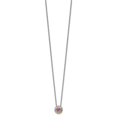 Shey Couture Sterling Silver Antiqued with 14K Accent 18 Inch Antiqued Round Bezel Pink Quartz Necklace QTC1687