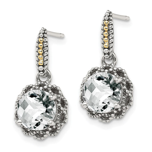 QTC1692 Shey Couture Sterling Silver with 14K Accent Antiqued Round White Topaz Dangle Post Earrings