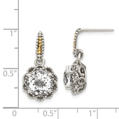 QTC1692 Shey Couture Sterling Silver with 14K Accent Antiqued Round White Topaz Dangle Post Earrings