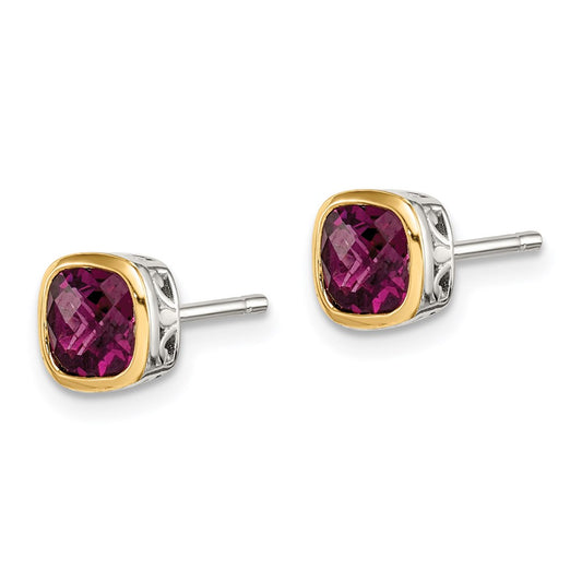 QTC1723 Shey Couture Sterling Silver Rhodium-plated with 14k Accent Rhodolite Garnet Square Stud Earrings