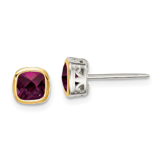 QTC1723 Shey Couture Sterling Silver Rhodium-plated with 14k Accent Rhodolite Garnet Square Stud Earrings