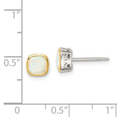 QTC1727 Shey Couture Sterling Silver Rhodium-plated with 14k Accent Milky Opal Square Stud Earrings