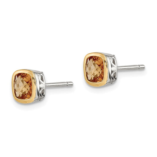 QTC1733 Shey Couture Sterling Silver Rhodium-plated with 14k Accent Citrine Square Stud Earrings