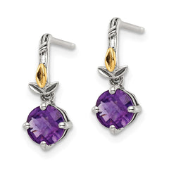 QTC1750 Shey Couture Sterling Silver with 14K Accent Leaves with Round Amethyst Dangle Post Earrings