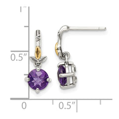 QTC1750 Shey Couture Sterling Silver with 14K Accent Leaves with Round Amethyst Dangle Post Earrings