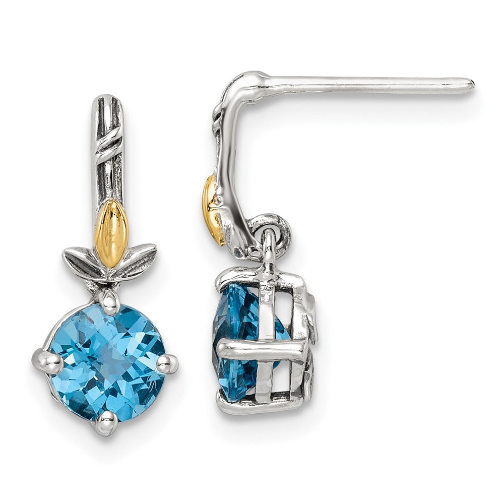 QTC1758 Shey Couture Sterling Silver with 14K Accent Antiqued Round Light Swiss Blue Topaz Post Earrings