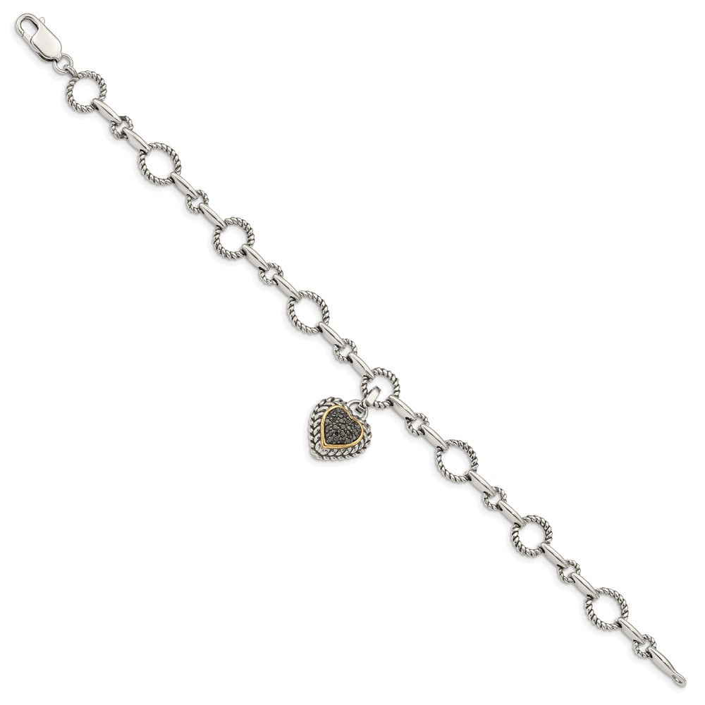 Shey Couture Sterling Silver with 14K Accent 8 Inch Antiqued Black Diamond Heart Link Bracelet QTC178