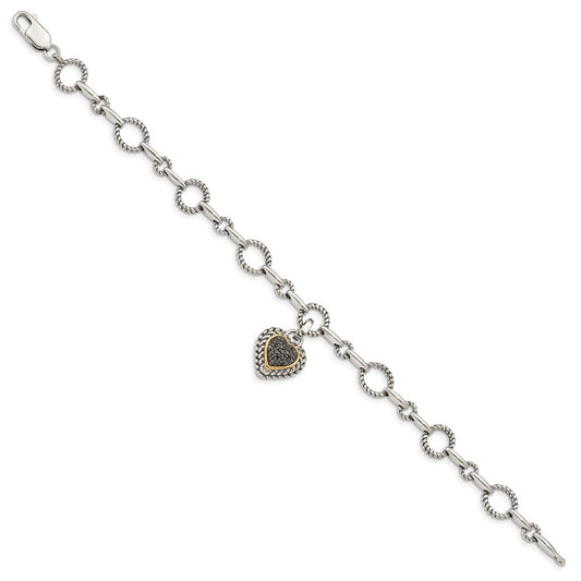 Shey Couture Sterling Silver with 14K Accent 8 Inch Antiqued Black Diamond Heart Link Bracelet QTC178