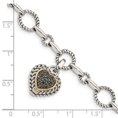 Shey Couture Sterling Silver with 14K Accent 8 Inch Antiqued Black Diamond Heart Link Bracelet QTC178