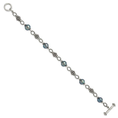 Shey Couture Sterling Silver Antiqued 8-8.5mm Freshwater Cultured Black Pearl 8 inch Toggle Bracelet QTC1782