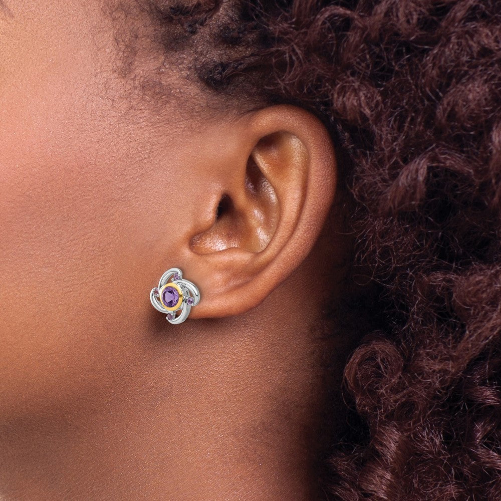 QTC1783 Shey Couture Sterling Silver Rhodium-plated with 14k Accent 1.05Amethyst and .12Pink Quartz Earrings