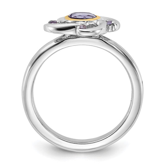 Shey Couture Sterling Silver Rhodium-plated with 14k Accent Amethyst and Pink Quartz Ring