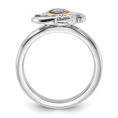 Shey Couture Sterling Silver Rhodium-plated with 14k Accent Amethyst and Pink Quartz Ring