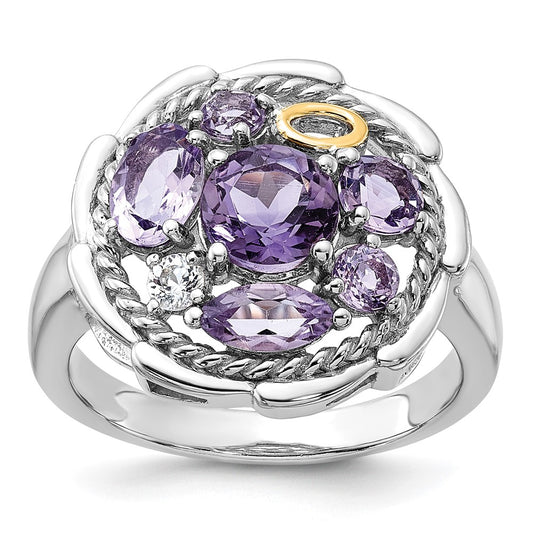 Shey Couture Sterling Silver Rhodium-plated with 14k Accent .78Amethyst / 1.0Pink Quartz / .06White Topaz Ring