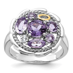 Shey Couture Sterling Silver Rhodium-plated with 14k Accent .78Amethyst / 1.0Pink Quartz / .06White Topaz Ring