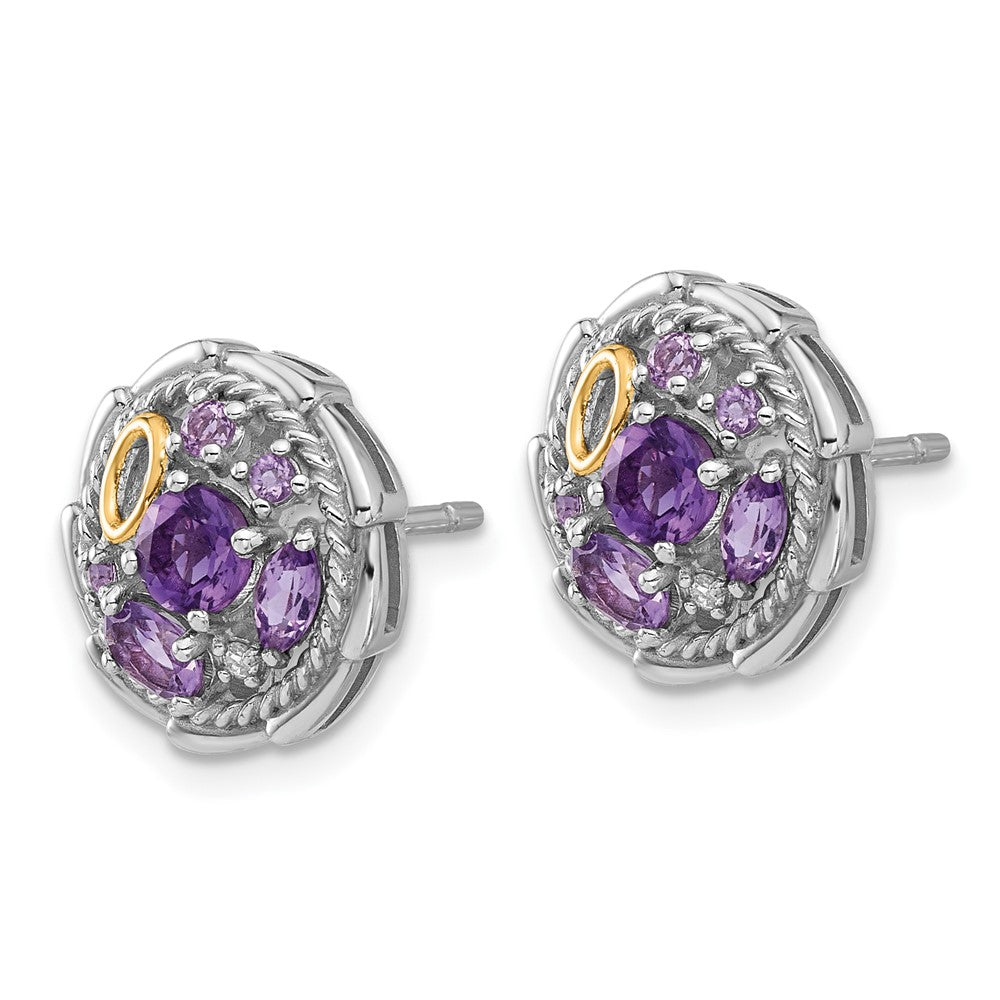 QTC1791 Shey Couture Sterling Silver Rhodium-plated with 14k Accent .54Amethyst / .63 Pink Quartz / .03 White Topaz Earrings