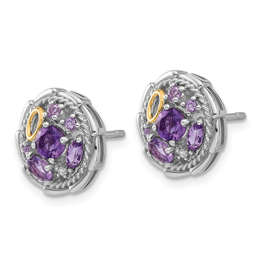 QTC1791 Shey Couture Sterling Silver Rhodium-plated with 14k Accent .54Amethyst / .63 Pink Quartz / .03 White Topaz Earrings