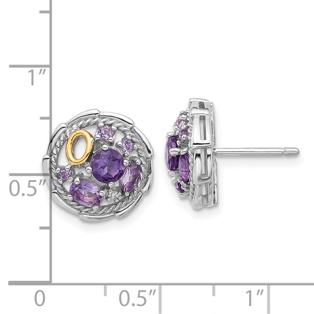QTC1791 Shey Couture Sterling Silver Rhodium-plated with 14k Accent .54Amethyst / .63 Pink Quartz / .03 White Topaz Earrings