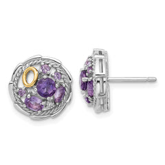 QTC1791 Shey Couture Sterling Silver Rhodium-plated with 14k Accent .54Amethyst / .63 Pink Quartz / .03 White Topaz Earrings