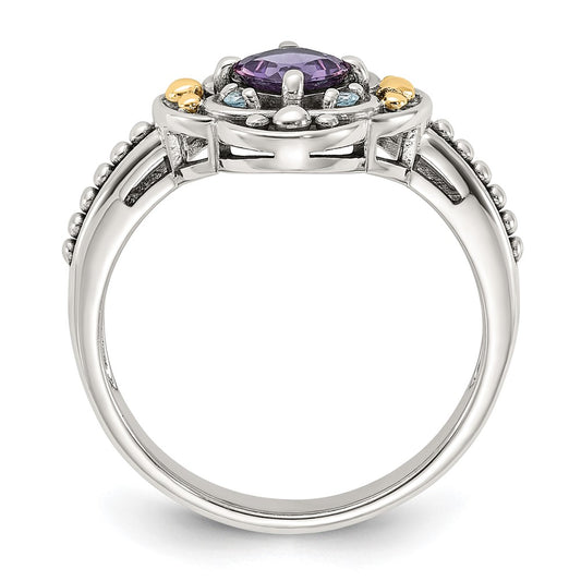 Shey Couture Sterling Silver with 14k Accent Antiqued .41 Amethyst / .09Swiss Blue Topaz Ring