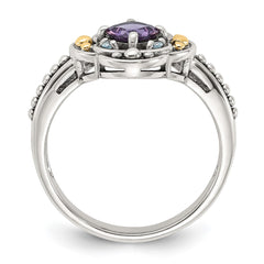 Shey Couture Sterling Silver with 14k Accent Antiqued .41 Amethyst / .09Swiss Blue Topaz Ring