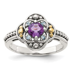 Shey Couture Sterling Silver with 14k Accent Antiqued .41 Amethyst / .09Swiss Blue Topaz Ring
