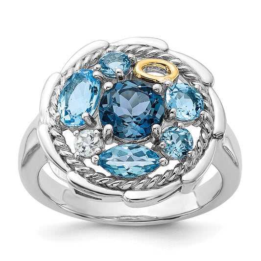 Shey Couture Sterling Silver Rhodium-plated with 14k Accent 1.36 Swiss Blue Topaz / 1.05 London Blue Topaz / .08 White Topaz Ring