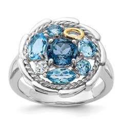 Shey Couture Sterling Silver Rhodium-plated with 14k Accent 1.36 Swiss Blue Topaz / 1.05 London Blue Topaz / .08 White Topaz Ring