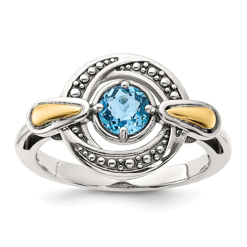 Shey Couture Sterling Silver Antiqued with 14k Accent Light Swiss Blue Topaz Ring