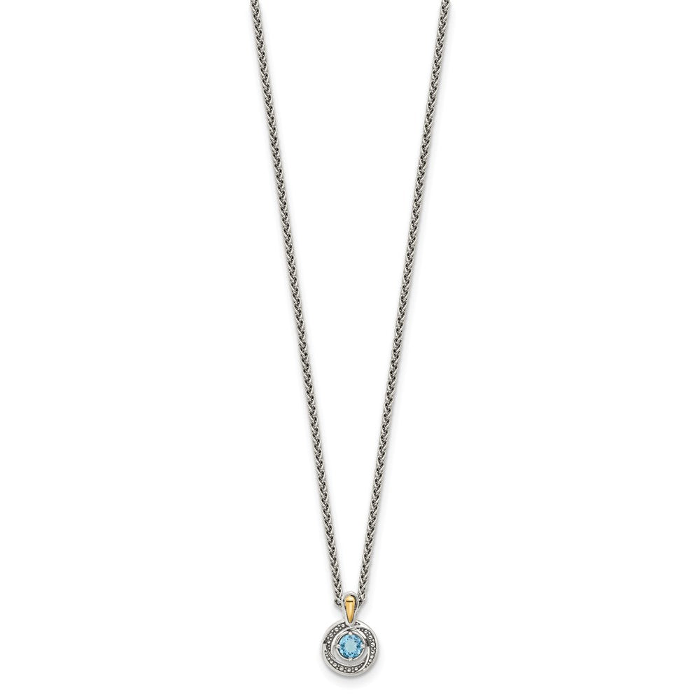 Shey Couture Sterling Silver Antiqued with 14k Accent Light Swiss Blue Topaz 18 inch Necklace QTC1802